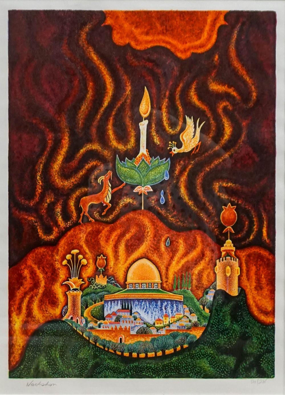Baruch Nachshon comparable auction result: baruch nachshon israeli 1939 2021 eternal light lithograph in color numbered 128 200 frame 27 1 4 x 21 1 4 in 69 2 x 54 cm