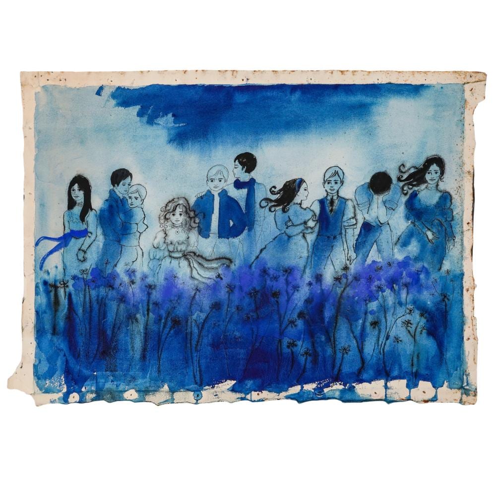 Joni T. Johnson comparable auction result: joni t johnson american 1934 1988 figures in a blue field watercolor on paper