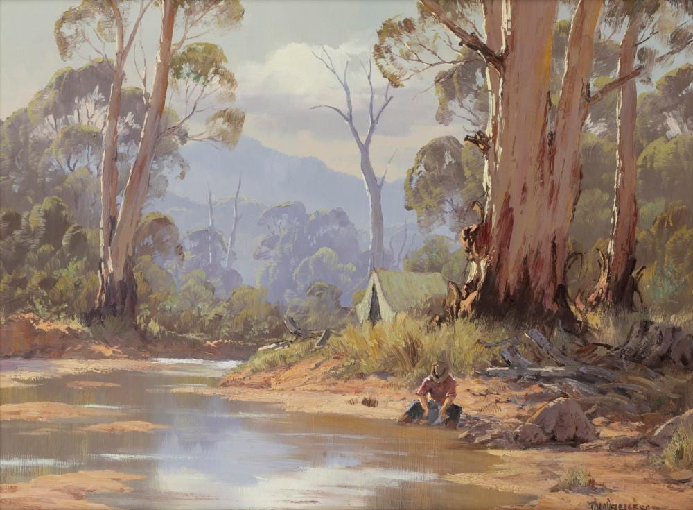 Theo Delgrosso comparable auction result: theo delgrosso 1947 2011 sunlit gums oil on board signed lower right theo delgrosso and titled verso 45 x 60cm 65 x 80cm overall