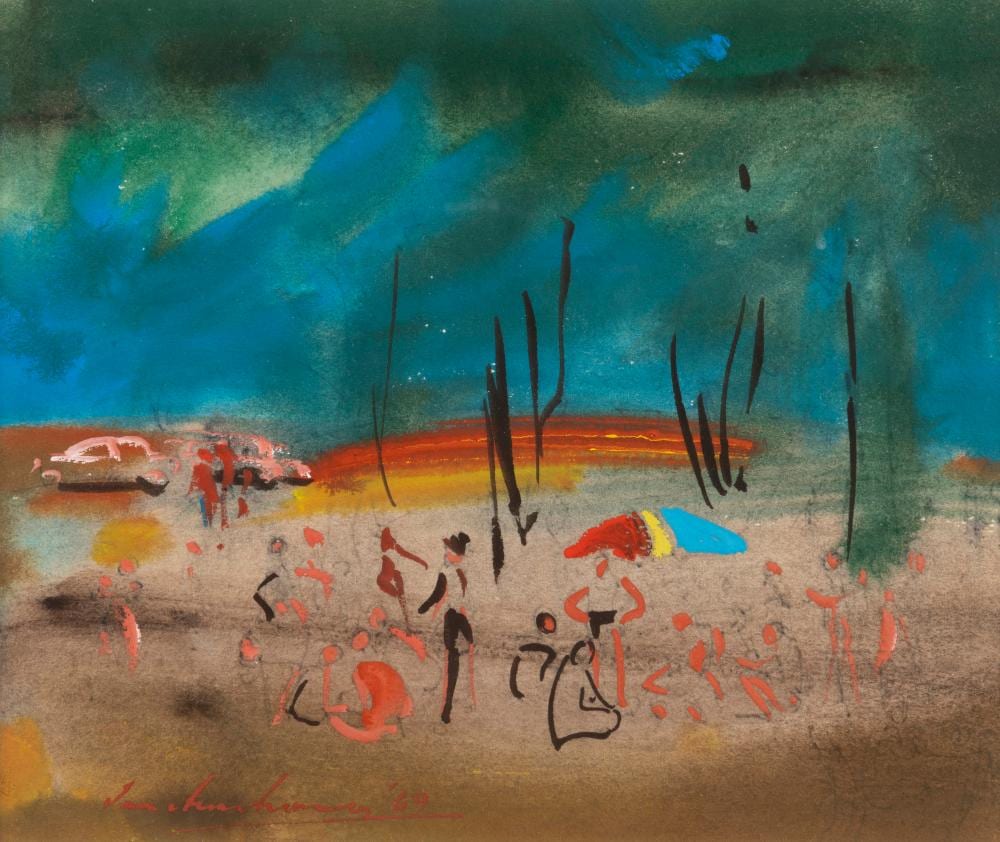 ian armstrong 1923 2005 the picnic watercolour and gouache signed lower left ian armstrong 21 x 25cm 42 x 44cm overall · Leski Auctions Pty Ltd · 2026-05-31 Ian Armstrong comparable auction result: ian armstrong 1923 2005 the picnic watercolour and gouache signed lower left ian armstrong 21 x 25cm 42 x 44cm overall