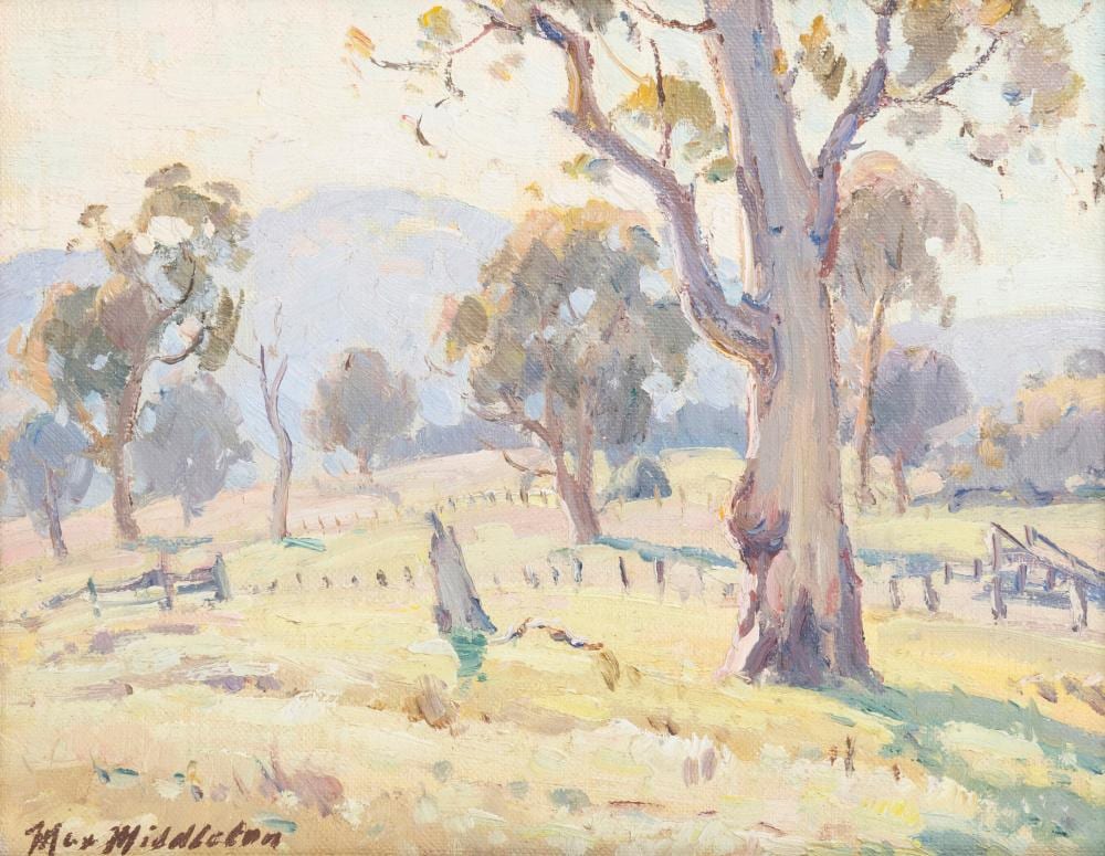 Max Middleton comparable auction result: max middleton 1922 2013 farm scene landscape oil on board signed lower left max middleton 19 x 24cm 32 x 37cm overall