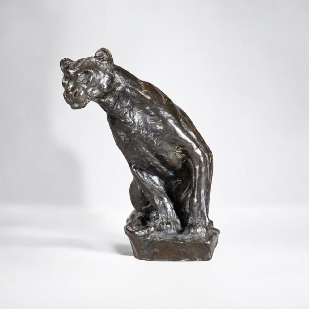 Roger Godchaux comparable auction result: roger godchaux lionne a l affut bronze sculpture