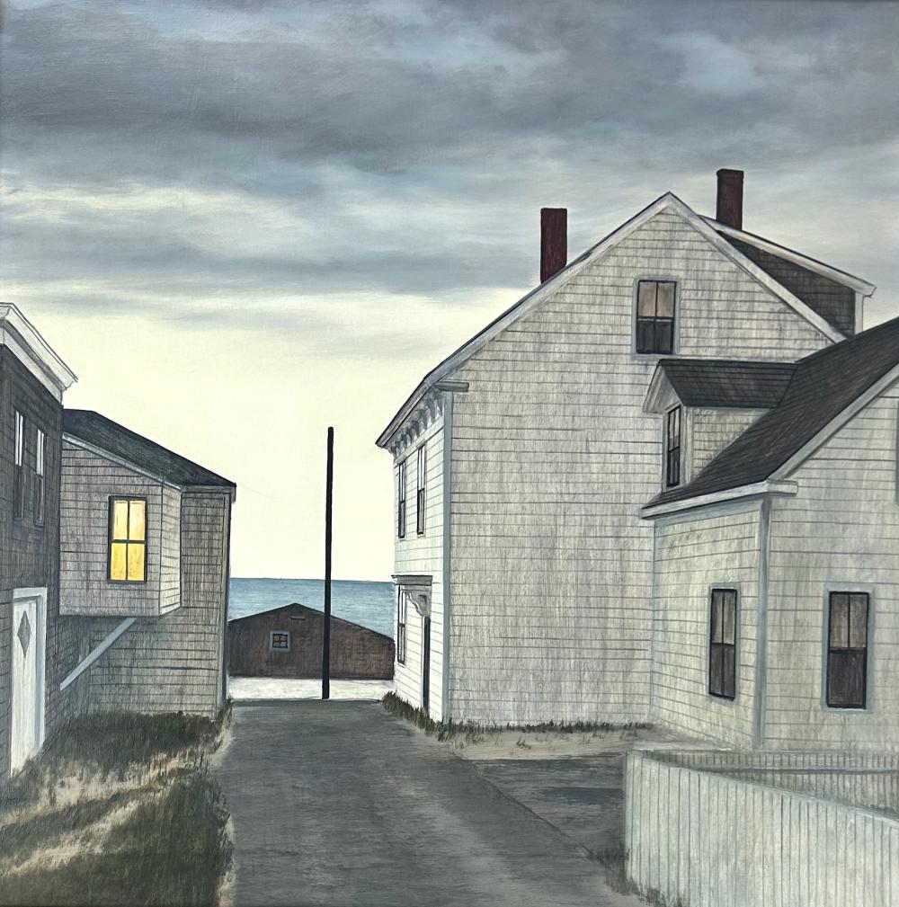 John Dowd comparable auction result: john dowd 1960 law street gray days 1989 oil on linen 22 x 22 24 1 2 x 24 1 2 framed
