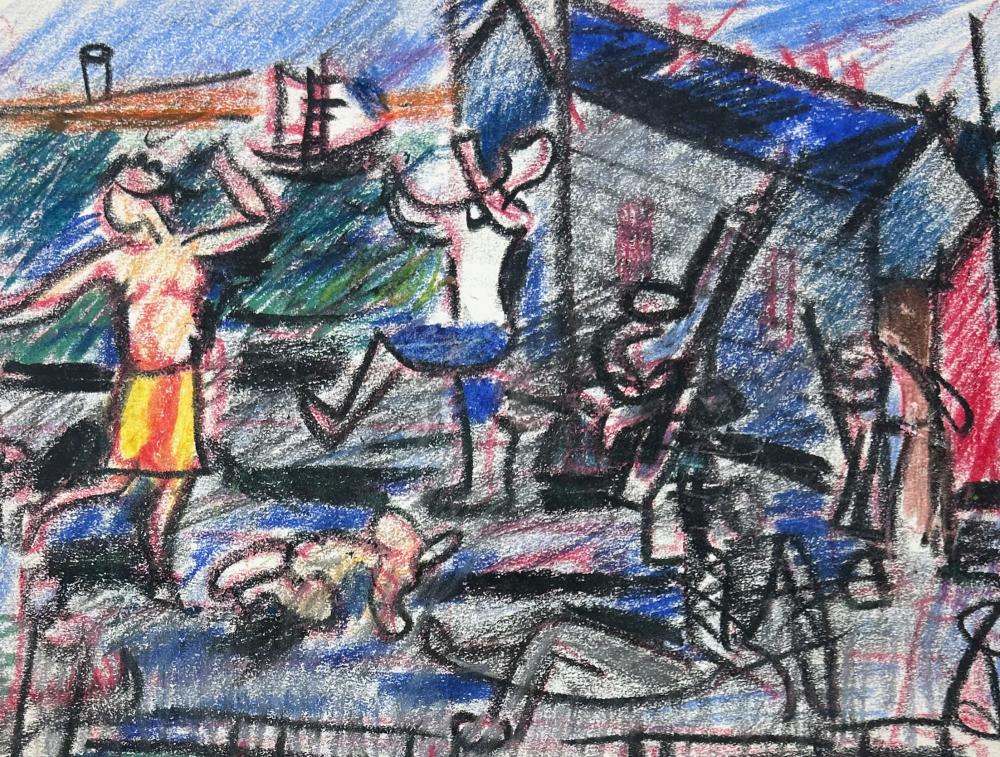 Karl Knaths comparable auction result: karl knaths 1891 1971 dancing on the docks oil stick on paper 8 1 2 x 11 sight 15 1 2 x 18 framed
