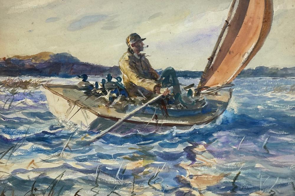 John Whorf comparable auction result: john whorf 1903 1959 punt gunner 1935 updated photos and title watercolor 15 x 22 sight 22 3 4 x 29 1 4 framed