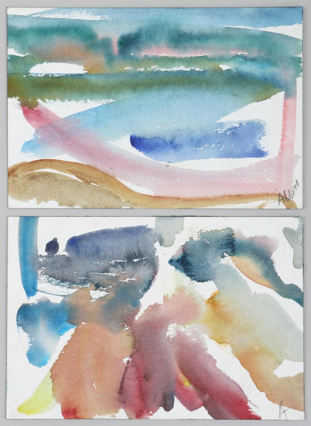 Mary Ogden Abbott comparable auction result: mary abbott american 1921 2019 group of 2 abstract watercolor on paper