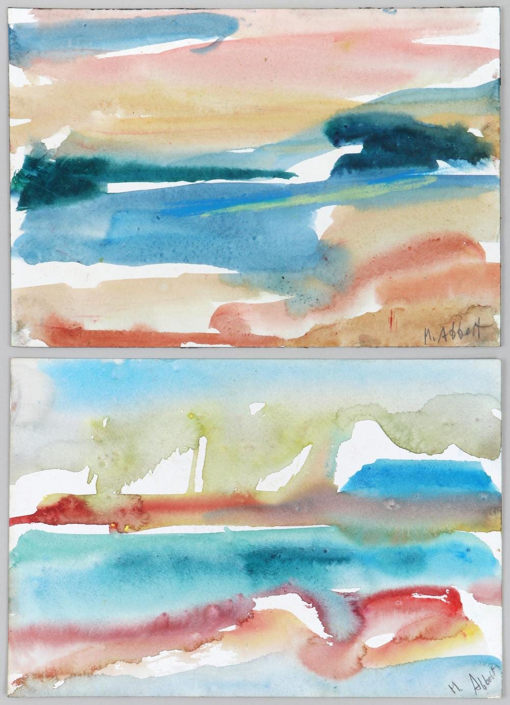 Mary Ogden Abbott comparable auction result: mary abbott american 1921 2019 group of 2 abstract watercolor on paper
