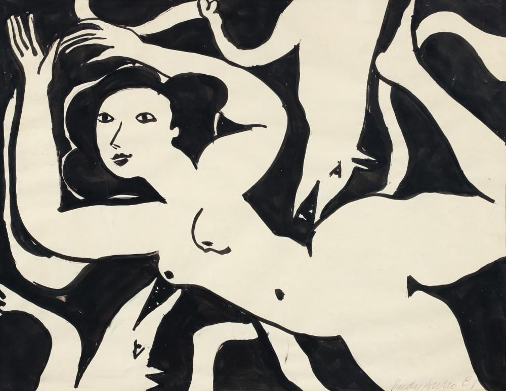 Rudy Autio comparable auction result: rudy autio 1981 work on paper nude with wolves