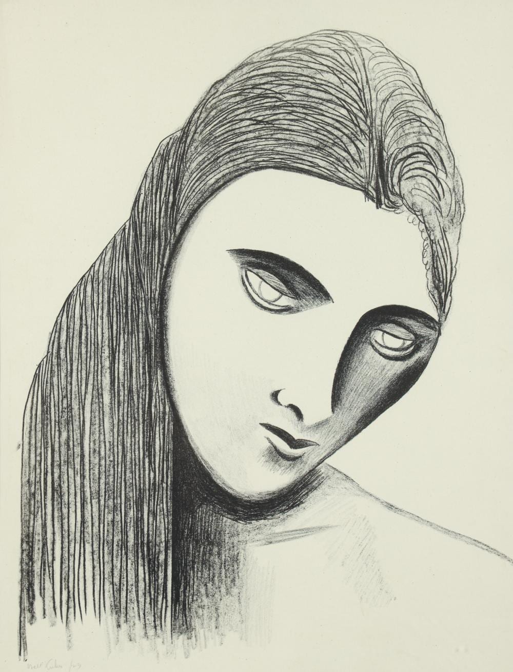 Walt Kuhn comparable auction result: walt kuhn early lithograph signed large head