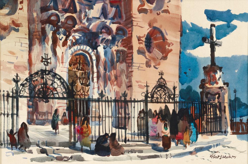 Robert E. Wood comparable auction result: robert earle wood watercolor cathedral steps taxco mexico