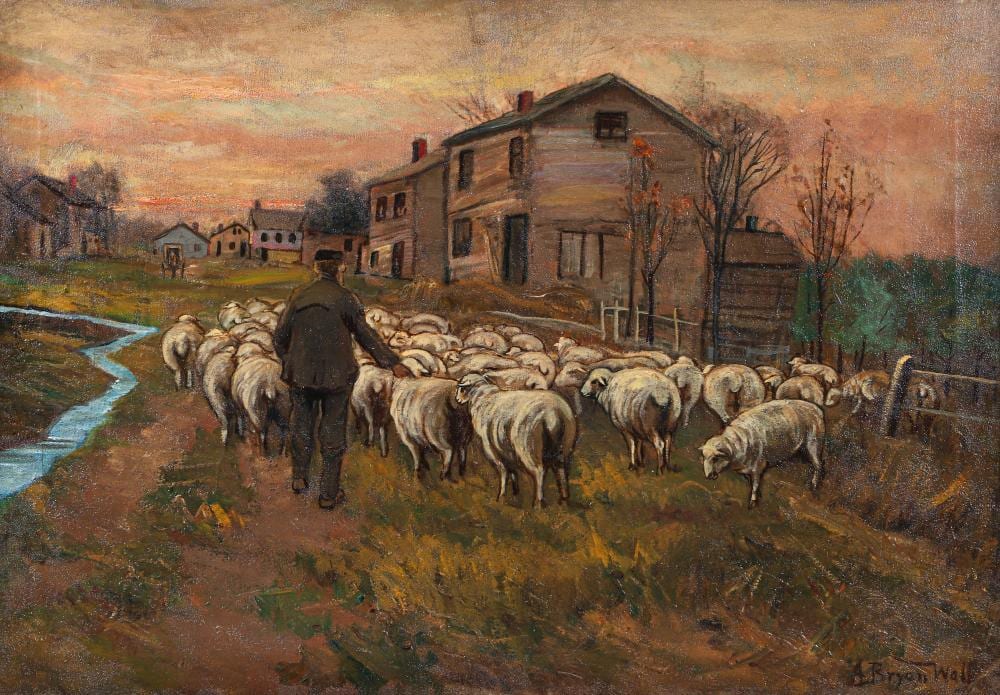 A. Bryan Wall comparable auction result: a bryan wall oil on canvas old village shephard