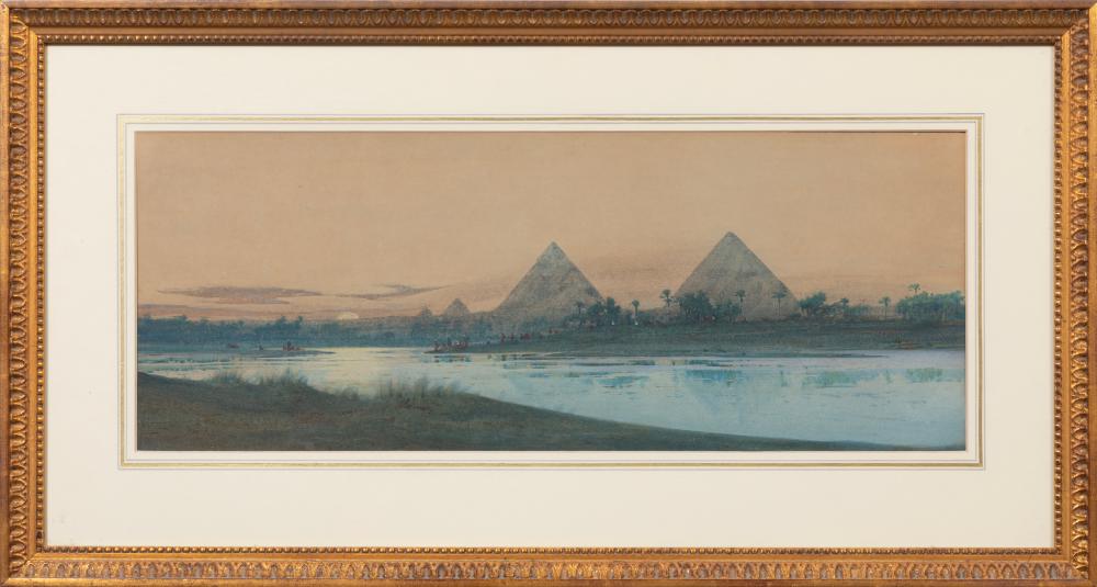 Augustus Osborne Lamplough comparable auction result: augustus osborne lamplough british 1877 1930 a distant view of the pyramids watercolor and mixed media on board