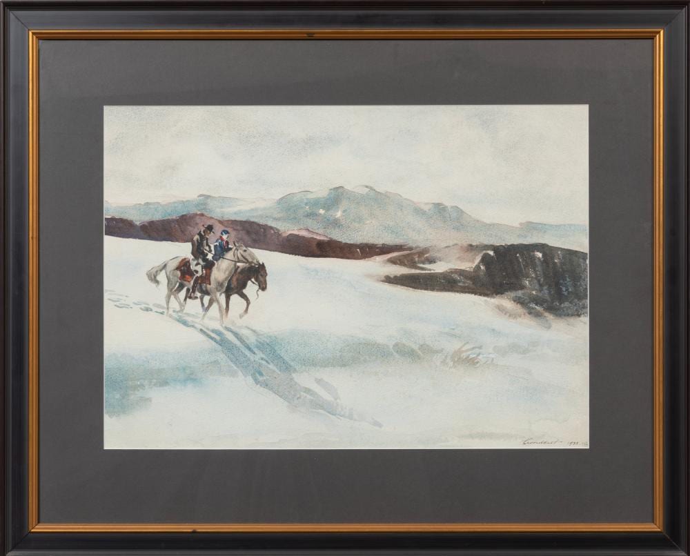 Levon West comparable auction result: levon west american new york 1900 1968 ride through snowy mountains watercolor and graphite on paper