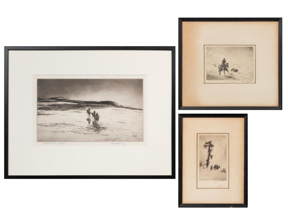 Levon West comparable auction result: levon west american new york 1900 1968 night riders the blizzard and supplies 1 drypoint etching on paper and 2 reproduction prints on paper