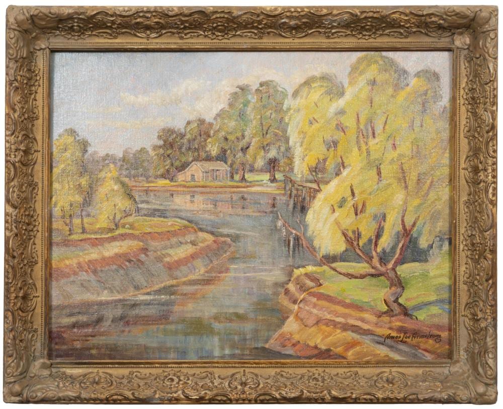 Amos Lee Armstrong comparable auction result: amos lee armstrong american louisiana 1899 1969 river banks oil on canvas board