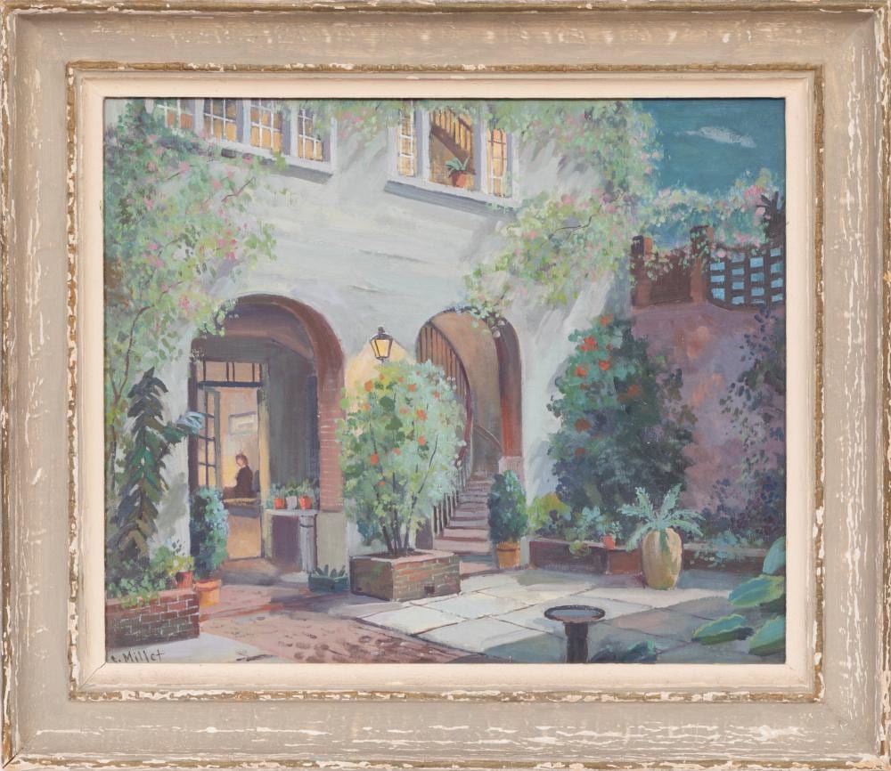 clarence millet american louisiana 1897 1959 french quarter courtyard oil on canvas board · Neal Auction Company · 2026-06-05 Clarence Millet comparable auction result: clarence millet american louisiana 1897 1959 french quarter courtyard oil on canvas board