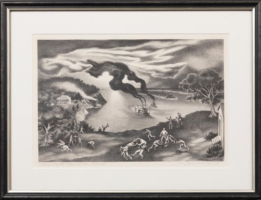John McCrady comparable auction result: john mccrady american mississippi 1911 1968 steamboat round the bend lithograph on paper