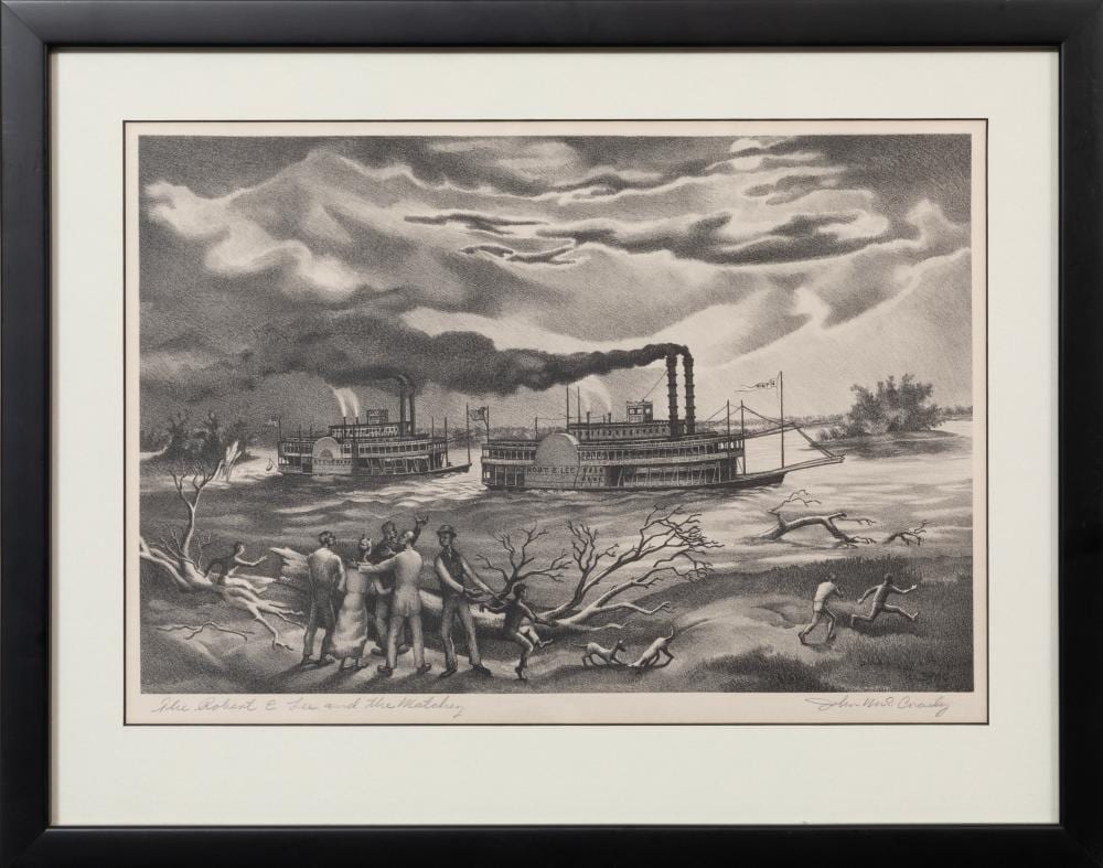 John McCrady comparable auction result: john mccrady american mississippi 1911 1968 the robert e lee and the natchez lithograph on paper