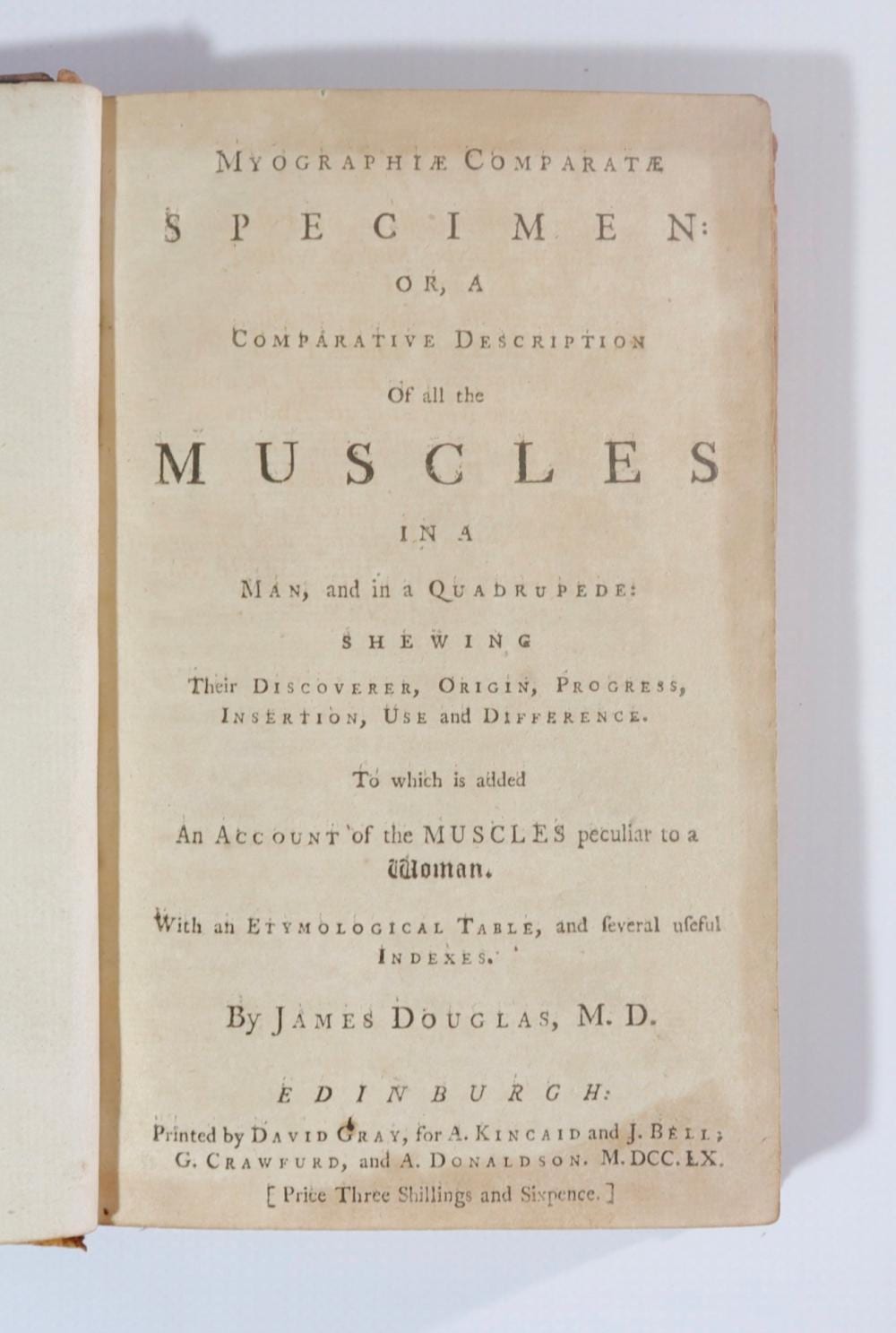 Douglas Stannus Gray comparable auction result: douglas james myographi comparat specimen or a comparative description of all the muscles in a man and in a quadrupede shewing