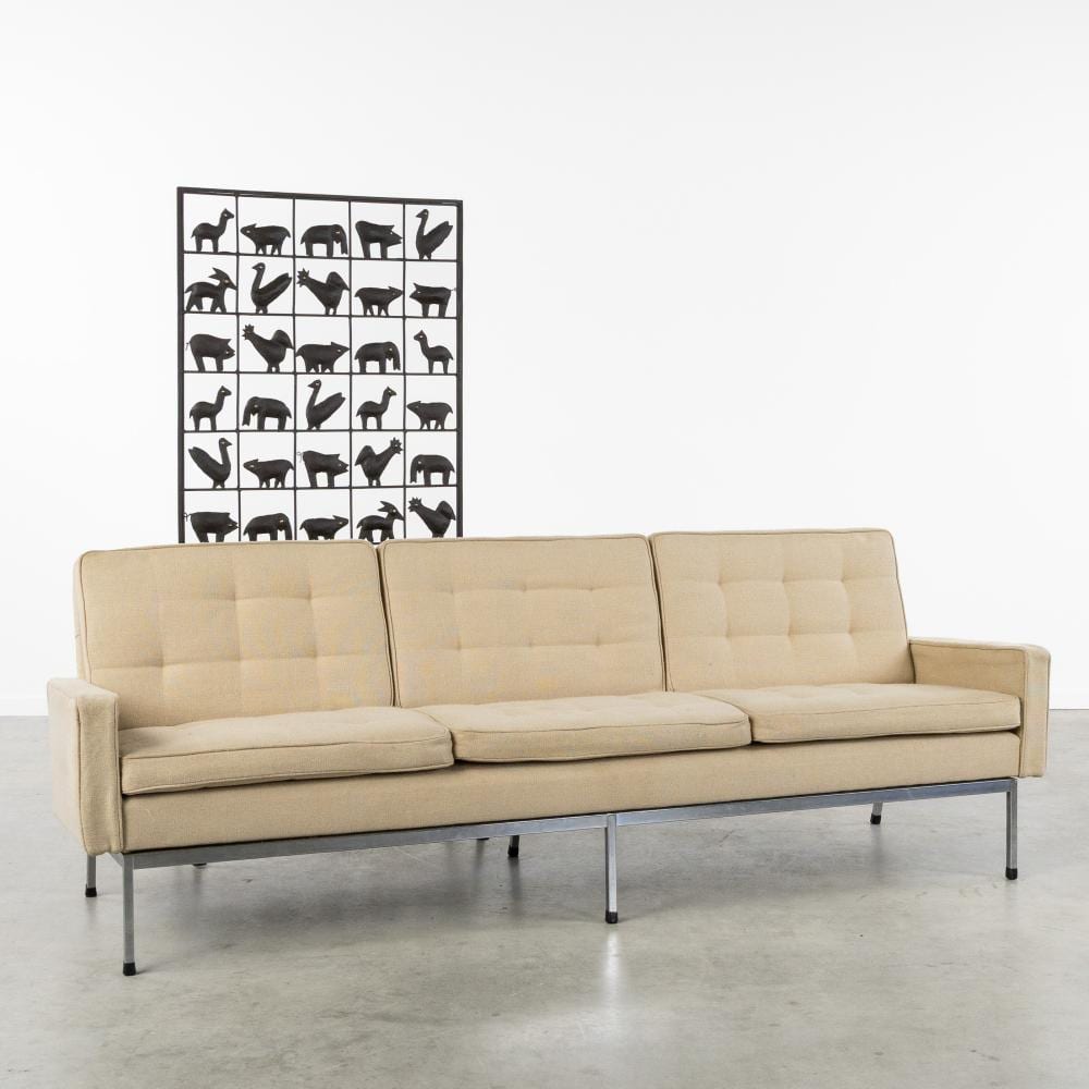Florence Knoll comparable auction result: florence knoll 1917 2019 model 67a a three seater sofa chrome plated metal and upholstery for knoll circa 1960