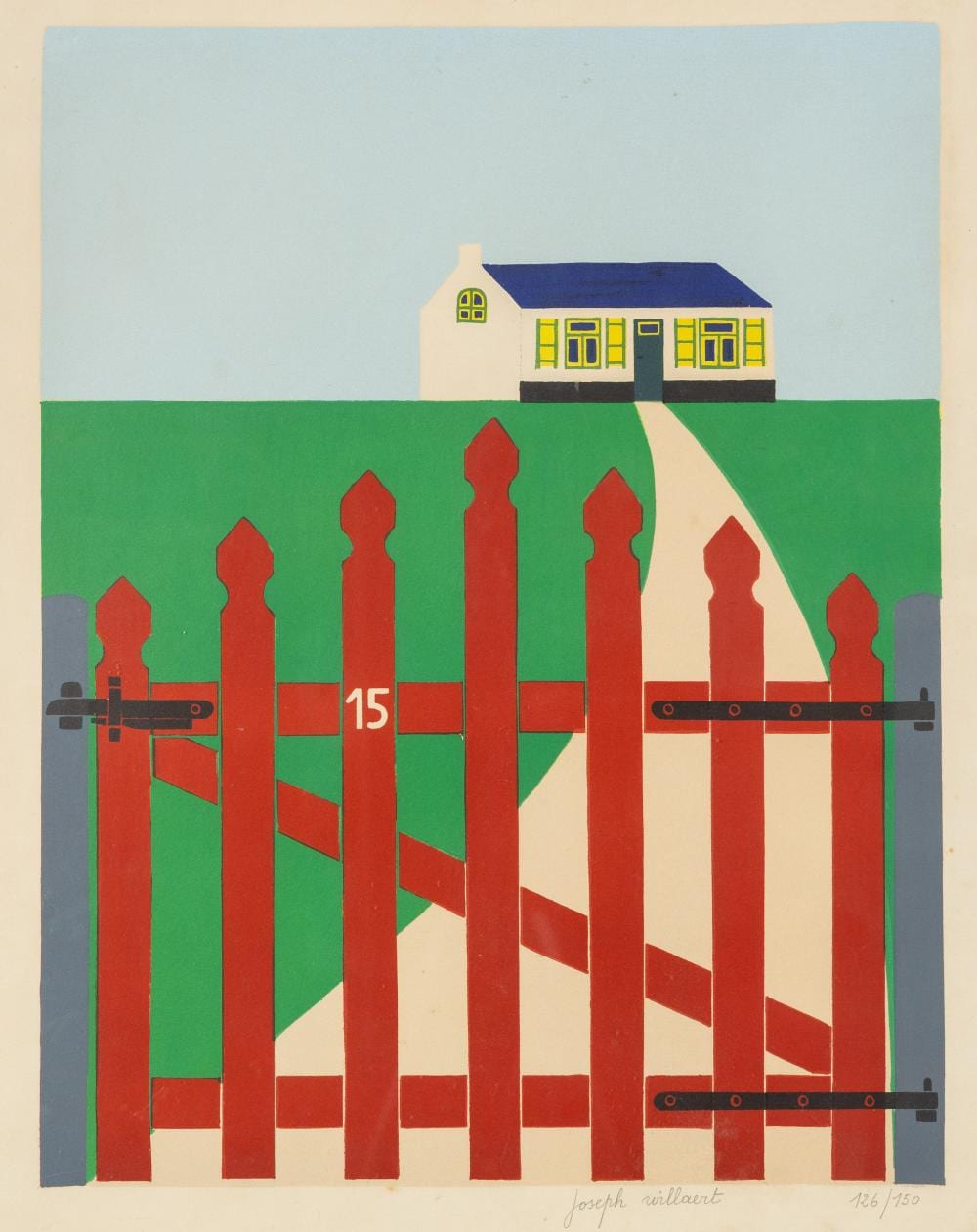 Joseph Willaert comparable auction result: joseph willaert 1936 2014 house with a red fence lithograph