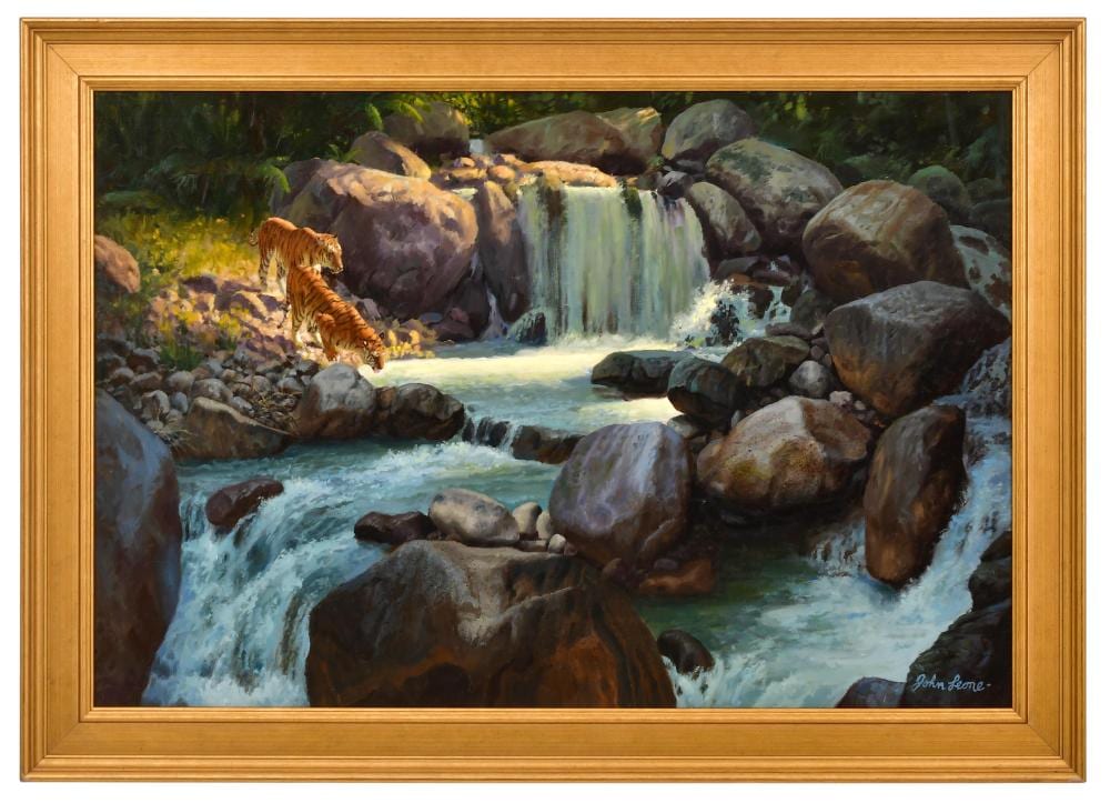 John Leone comparable auction result: john leone american 1929 2011 tigers by a waterfall
