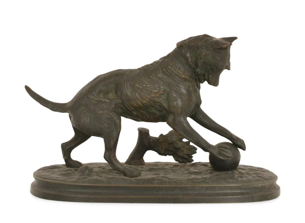 Arthur Waagen comparable auction result: arthur waagen german 1833 1898 dog playing with ball bronze sculpture