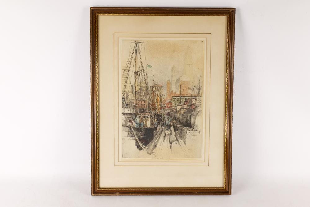 Irving Amen comparable auction result: antique signed etching fulton market by irving amen