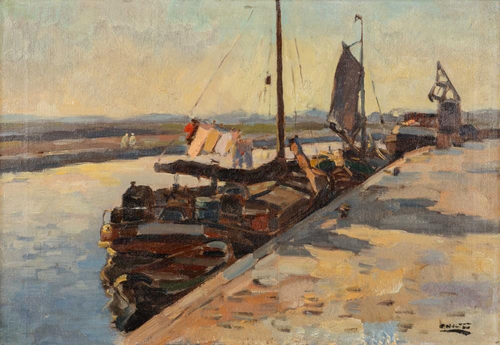 Bernardus Cornelis Noltee comparable auction result: cor noltee 1903 1967 barge at the quay oil on canvas