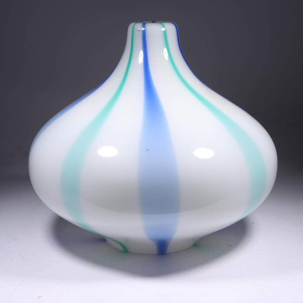 Massimo Vignelli comparable auction result: massimo vignelli for venini white with blue and green fasce verticali pendant lamp shade 12 3 4 h x 14 1 2 diam