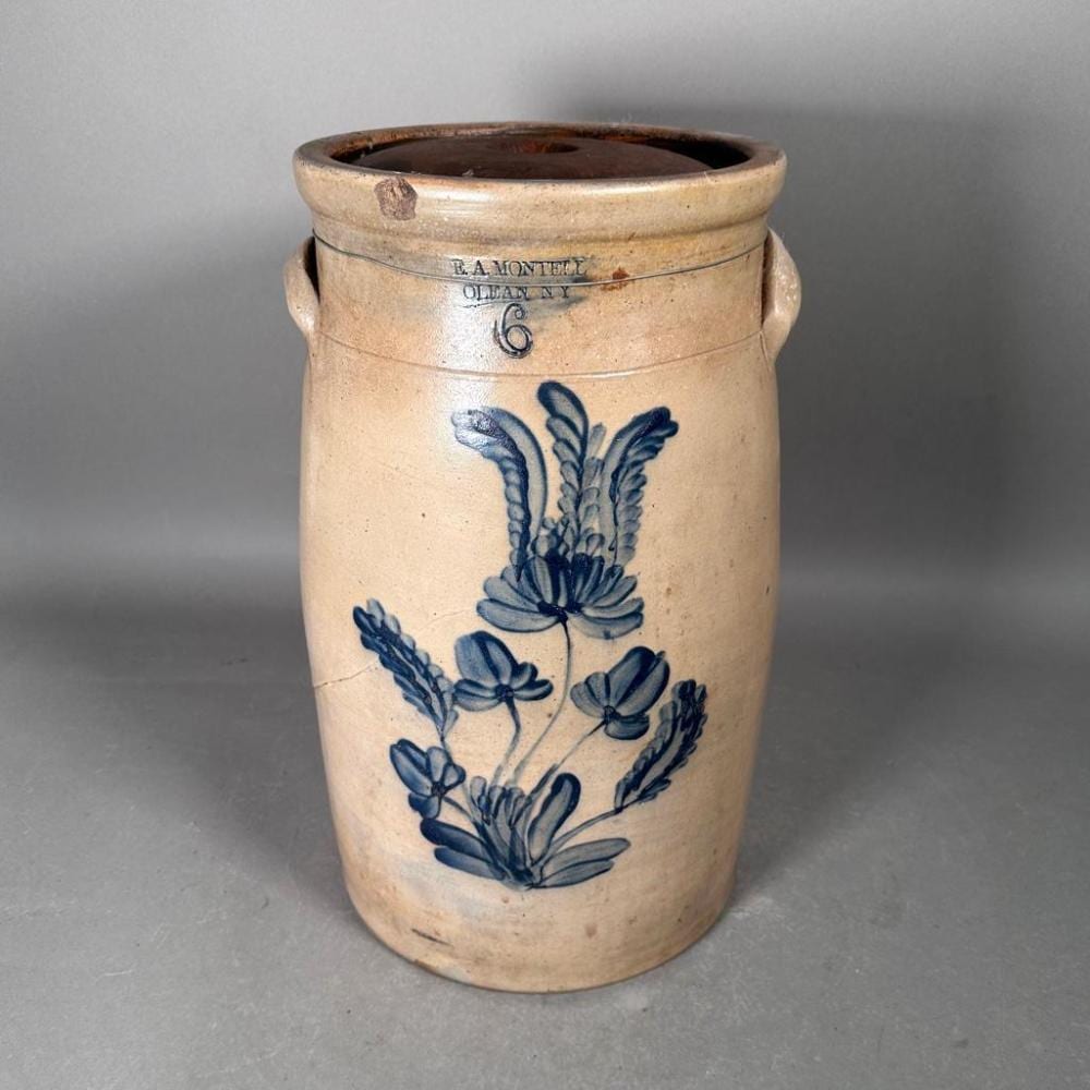 Ernst Neizvestny comparable auction result: e a montell olean ny 6 gallon stoneware crock