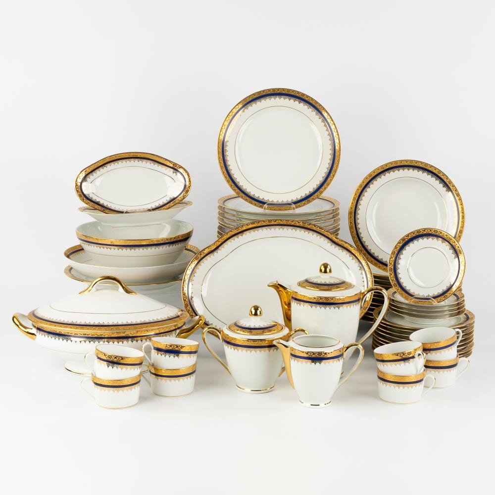 Limoges comparable auction result: limoges a 68 piece porcelain dinner service blue and gilded rims