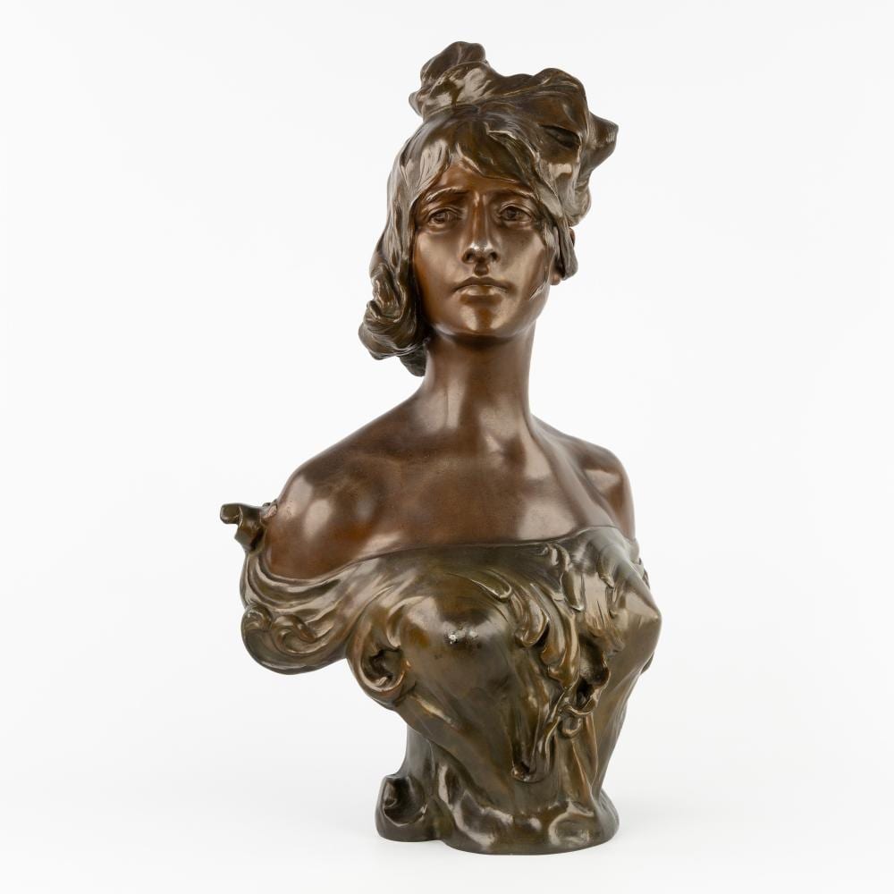 Anton Nelson comparable auction result: anton nelson act 1880 1910 bust of a young lady patinated spelter art nouveau