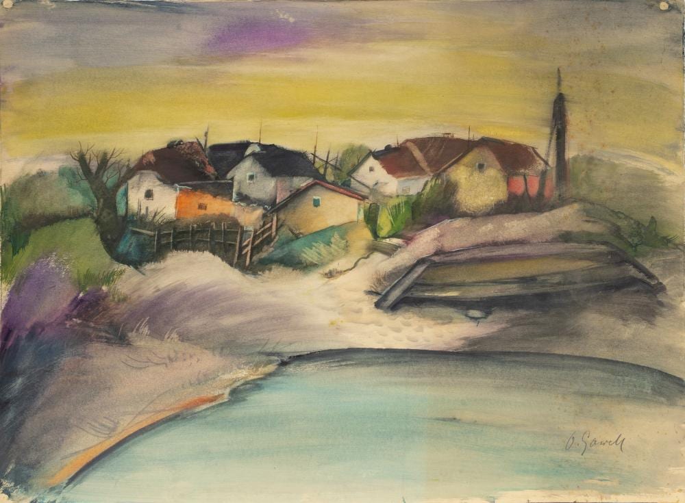 Oskar Gawell comparable auction result: oskar gawell chawlodno 1888 wien 1955 village by a lake