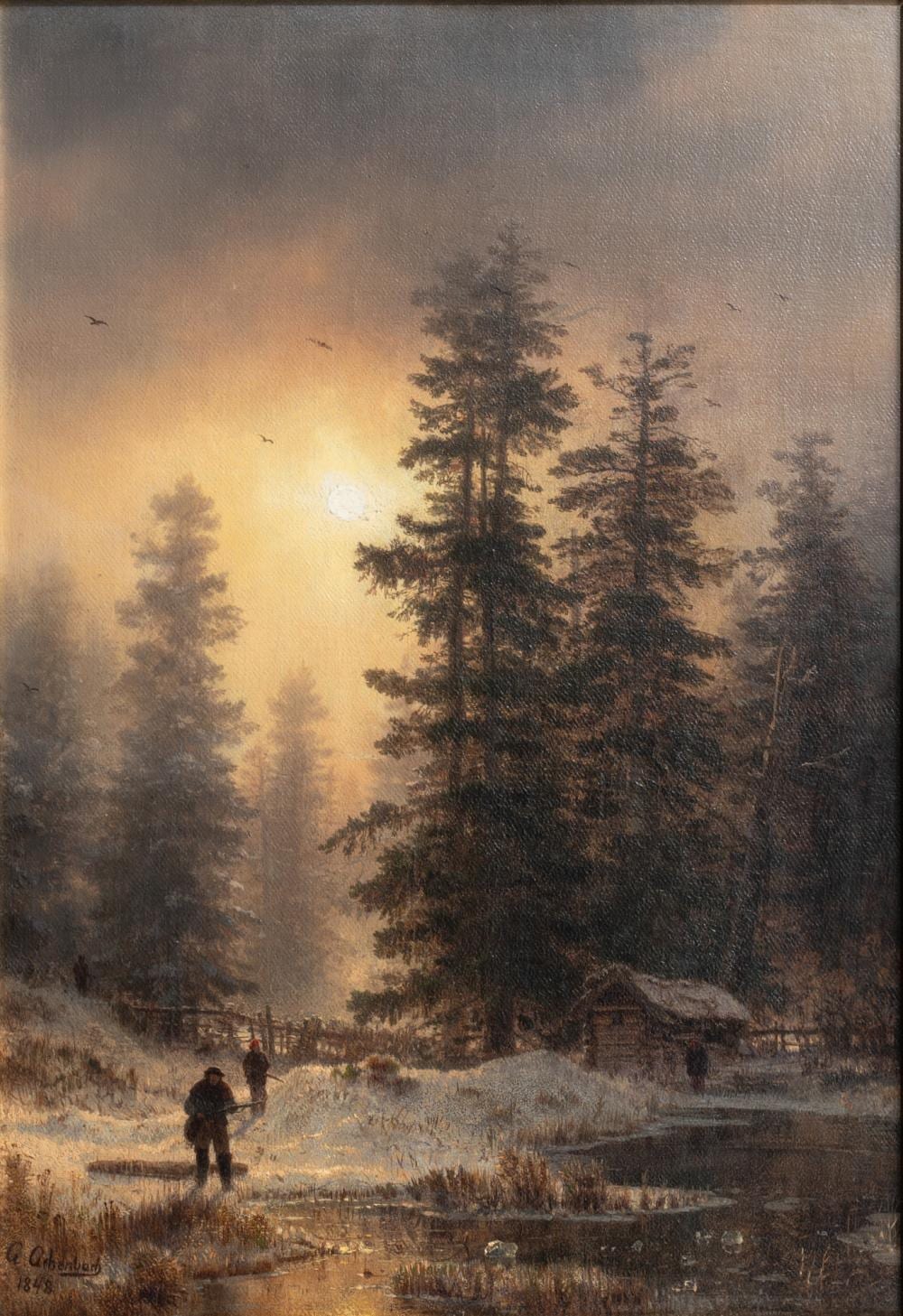 Andreas Achenbach comparable auction result: andreas achenbach kassel 1815 d sseldorf 1910 hunting in a winter forest