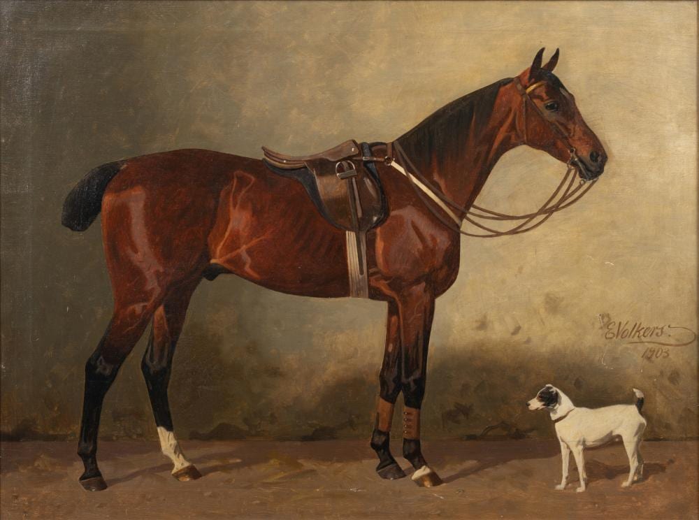 Emil Volkers comparable auction result: emil volkers birkenfeld 1831 d sseldorf 1905 horse and terrier