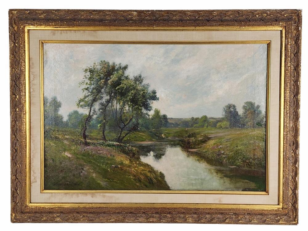 edward gay american 1837 1928 river landscape signed and dated 1910 oil on canvas 20 1 2 x 30 framed 28 1 2 x 38 1 4 · Auction Gallery of the Palm Beaches · 2026-05-30 Edward Gay comparable auction result: edward gay american 1837 1928 river landscape signed and dated 1910 oil on canvas 20 1 2 x 30 framed 28 1 2 x 38 1 4