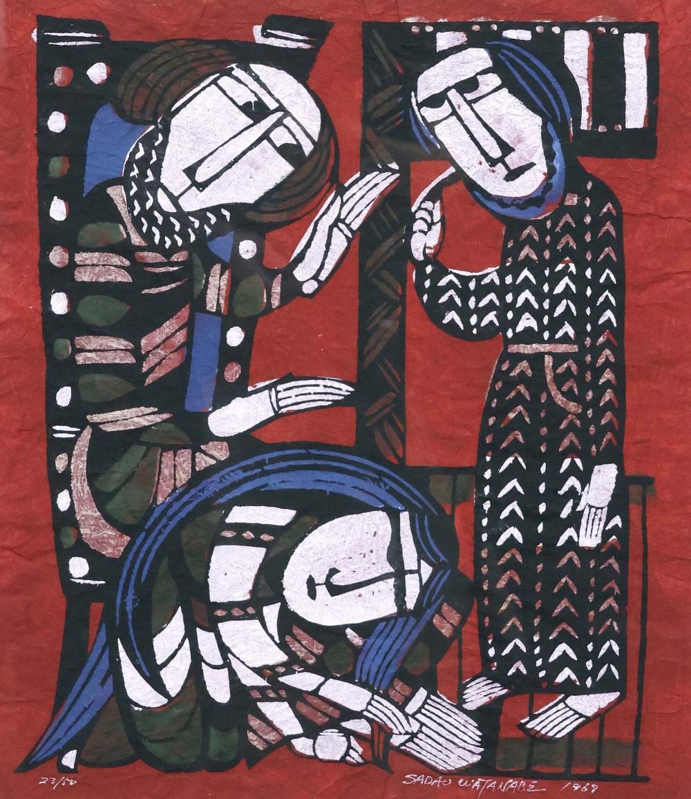 Sadao Watanabe comparable auction result: sadao watanabe japanese d 1996 biblical mingei print mary magdalene