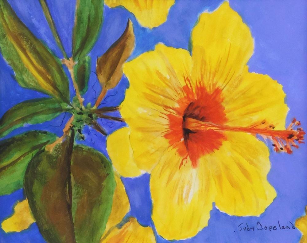 Judy Copeland comparable auction result: judy copeland b 1943 acrylic painting yellow hibiscus