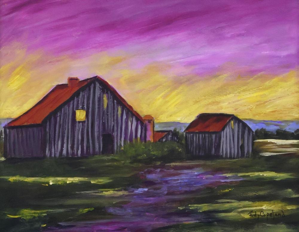 Judy Copeland comparable auction result: judy copeland b 1943 acrylic painting three barns