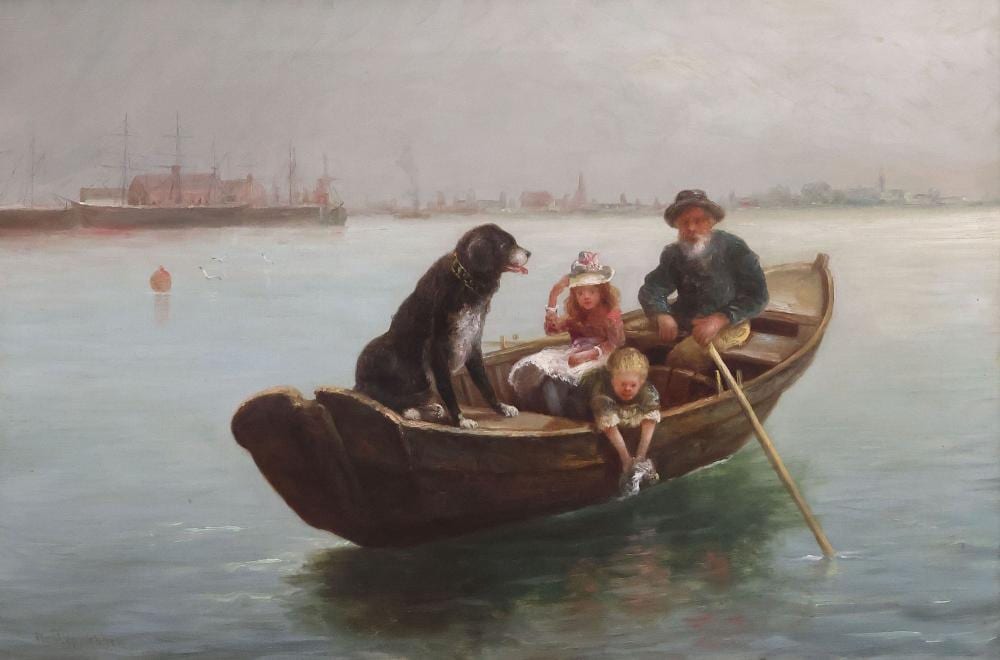 Wesley Webber comparable auction result: wesley webber 1839 1914 new england harbor fishing painting 20 x 30
