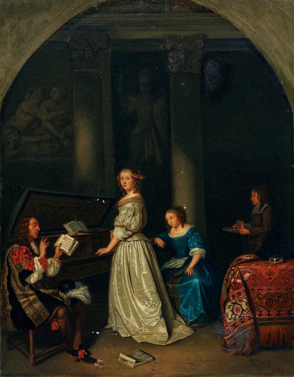 Caspar Netscher comparable auction result: caspar netscher nach musizierendes paar 1666 kopie von theodor lazer mid 19th cent