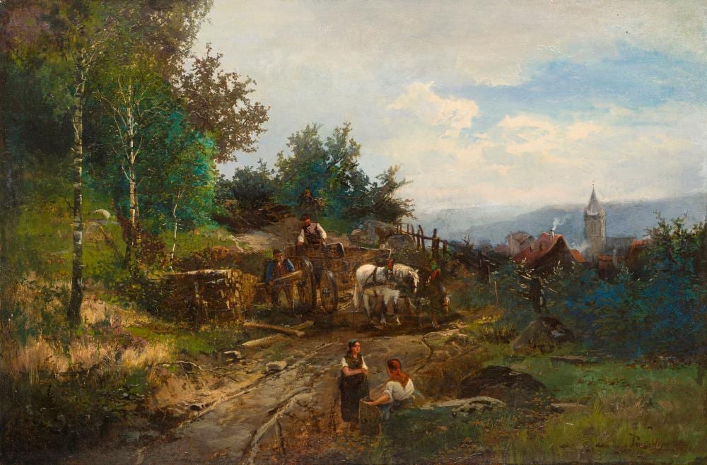 Joseph Rummelspacher comparable auction result: joseph rummelspacher landschaft mit holzfuhrwerk 1876
