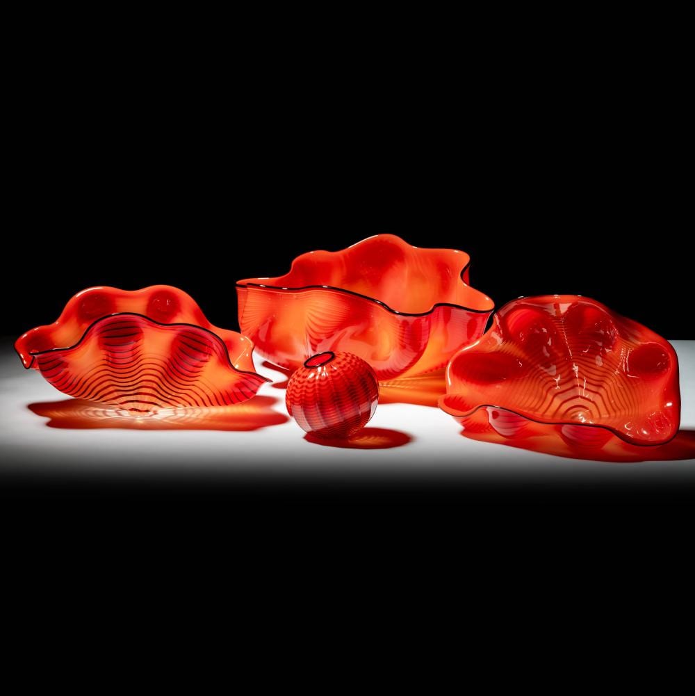 Dale Patrick Chihuly comparable auction result: dale chihuly american b 1941 four piece red seaform set
