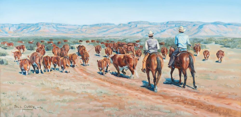Bill Curry comparable auction result: bill curry 20th century cattle ranchers oil on canvas