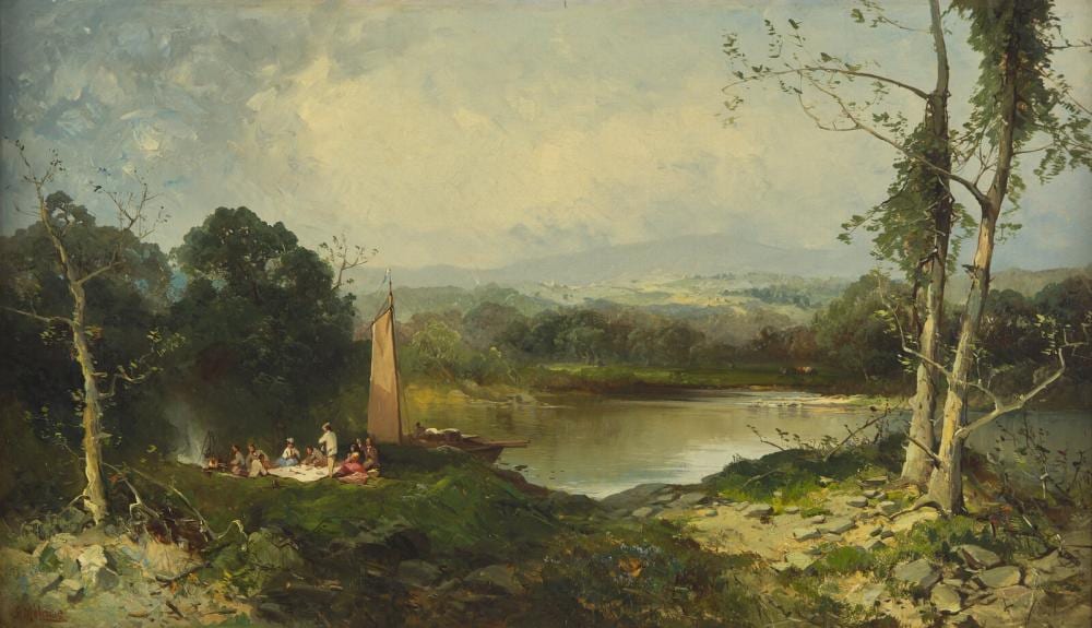 Andrew W. Melrose comparable auction result: andrew melrose american 1836 1901 a picnic on passumpsic river vermont