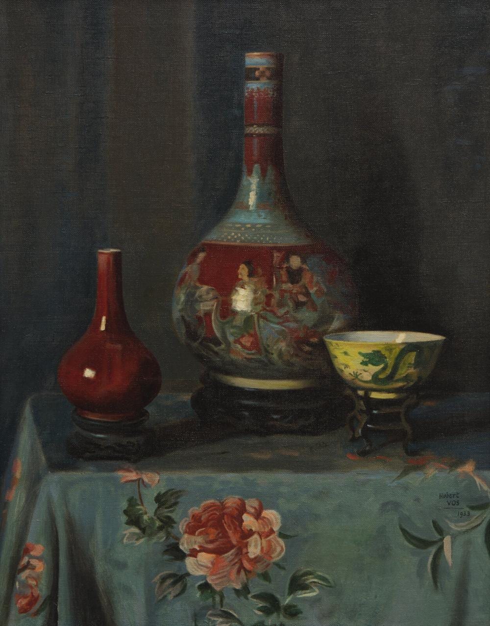 hubert vos american 1855 1935 still life with chinese sang de boeuf vase copper red and famille rose bottle vase and enameled dragon bowl 1933 · Freeman’s · 2026-06-07 Hubert Vos comparable auction result: hubert vos american 1855 1935 still life with chinese sang de boeuf vase copper red and famille rose bottle vase and enameled dragon bowl 1933