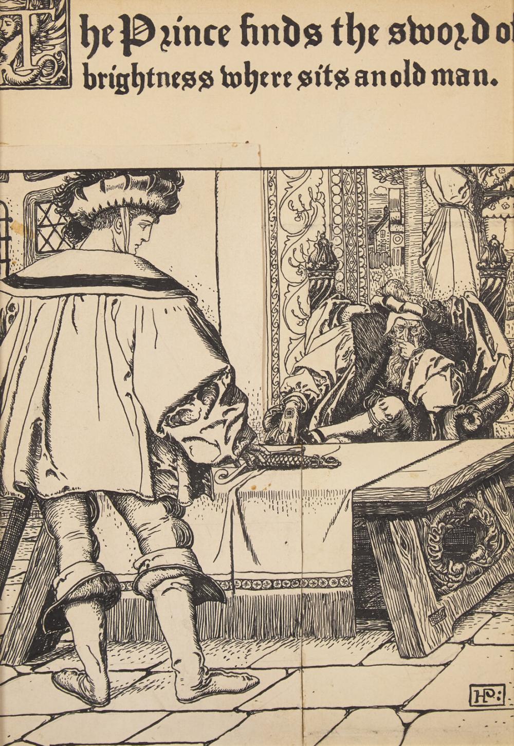 Howard Pyle (American, 1853-1911) The Wonder Clock: The Prince Finds the Sword of Brightness, 1887 sold by Freeman’s, lot 70 — auction record photograph