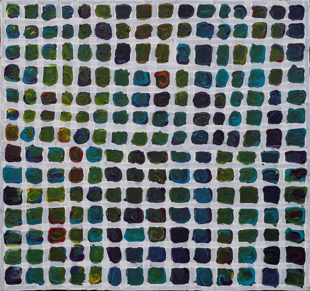 Carbiene McDonald Tjangala comparable auction result: carbiene mcdonald tjangala four dreamings acrylic on canvas 41cm x 43cm