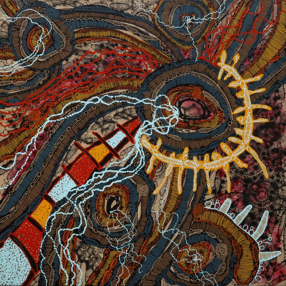 Jackie Wirramanda comparable auction result: jackie wirramanda walking on country acrylic on linen 96cm x 97cm